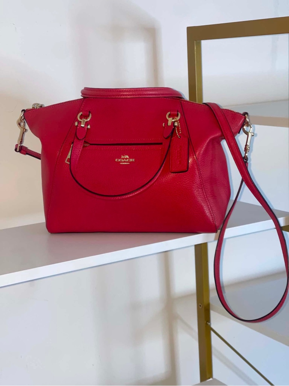 Coach Kelsey Red Pebbled Leather Small Tote